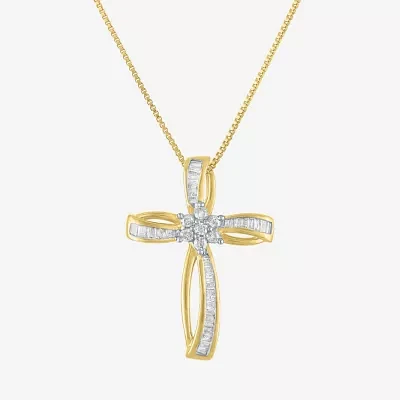 Womens 1/3 CT. T.W. Natural White Diamond 10K Gold Cross Pendant Necklace