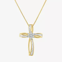 Womens 1/3 CT. T.W. Natural White Diamond 10K Gold Cross Pendant Necklace