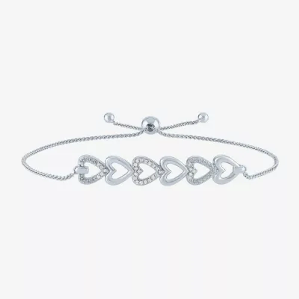 Yes, Please! Womens 1/10 CT. T.W. Natural White Diamond Sterling Silver Heart Bolo Bracelet