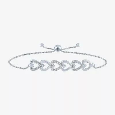Yes, Please! Womens 1/10 CT. T.W. Natural White Diamond Sterling Silver Heart Bolo Bracelet