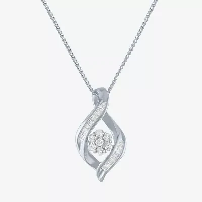 Diamond Blossom 1/5 CT.T.W. Natural Diamond Cluster Sterling SIlver Swirl Pendant Necklace