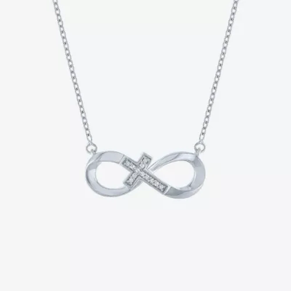 Diamond Accent Sideways Womens Diamond Accent Natural White Diamond Sterling Silver Cross Infinity Pendant Necklace