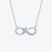 Diamond Accent Sideways Womens Diamond Accent Natural White Diamond Sterling Silver Cross Infinity Pendant Necklace