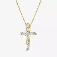 Diamond Blossom Womens 1/4 CT. T.W. Natural White Diamond 14K Gold Over Silver Sterling Silver Cross Pendant Necklace