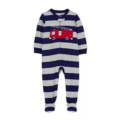 Carter's Microfleece Toddler Boys Crew Neck Fleece Long Sleeve Footed Pajamas