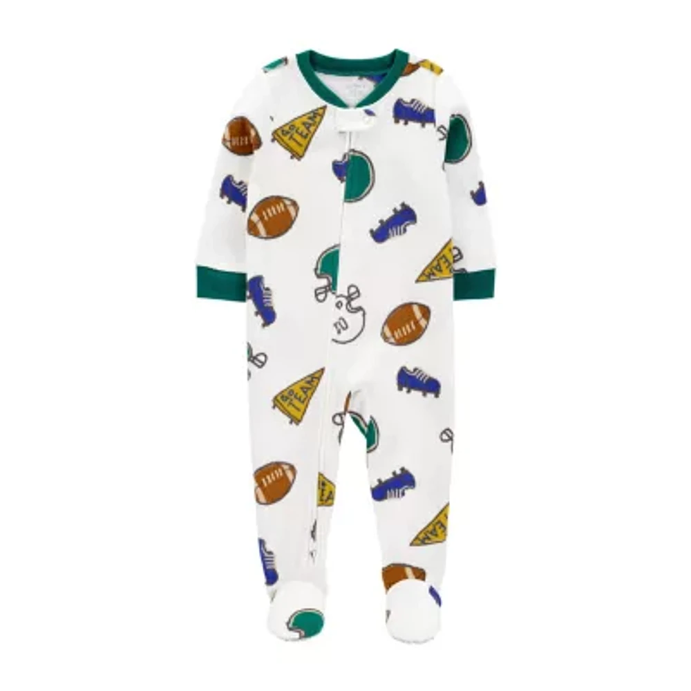 Carter's Microfleece Toddler Boys Crew Neck Fleece Long Sleeve Footed Pajamas