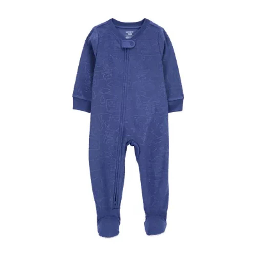 Carter's Microfleece Toddler Boys Crew Neck Fleece Long Sleeve Footed Pajamas