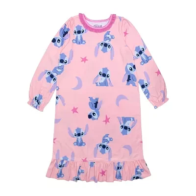 Disney Collection Little & Big Girls Stitch Crew Neck Long Sleeve Nightgown