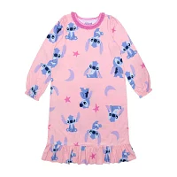 Disney Collection Little & Big Girls Stitch Crew Neck Long Sleeve Nightgown