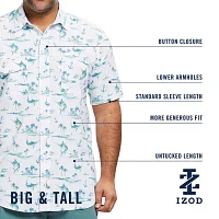 IZOD Saltwater Big and Tall Mens Moisture Wicking Classic Fit Short Sleeve Button-Down Shirt