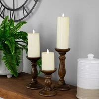 Northlight Dark Wooden Pillar 3-pc. Candle Holder