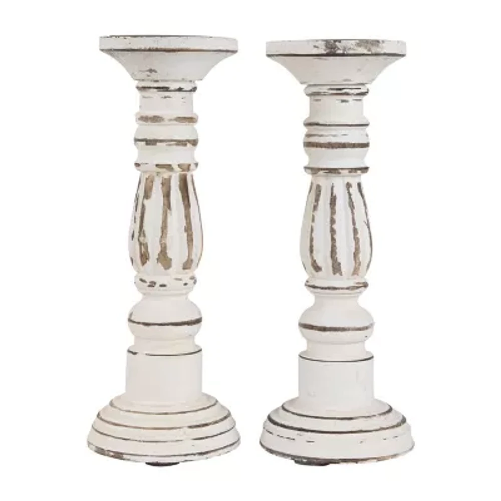 Northlight Antique White Pillar 2-pc. Candle Holder