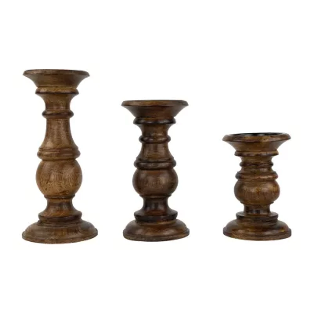 Northlight Walnut Brown Pillar 3-pc. Candle Holder