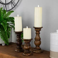 Northlight Walnut Brown Pillar 3-pc. Candle Holder