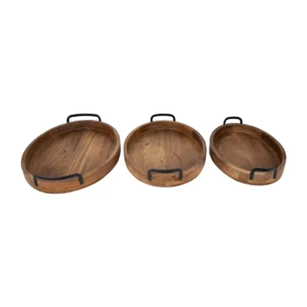 Northlight Acacia Wood With Metal Handles 3-pc. Decorative Tray