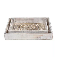 Northlight Brushed White Mandala With Metal Handles 2-pc. Decorative Tray