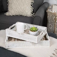 Northlight Brushed White Mandala With Metal Handles 2-pc. Decorative Tray