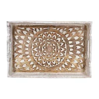 Northlight Brushed White Mandala With Metal Handles 2-pc. Decorative Tray