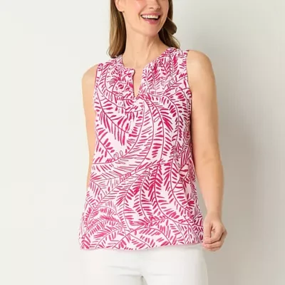 Liz Claiborne Womens Split Crew Neck Sleeveless Blouse