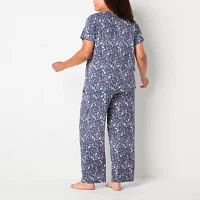 Jaclyn Womens Plus V-Neck Short Sleeve 2-pc. Pant Pajama Set