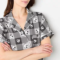 Womens Nightmare Before Christmas Juniors Short Sleeve V-Neck 2-pc. Shorts Pajama Set