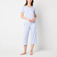 Jaclyn Womens 2-pc. Crew Neck Short Sleeve Capri Pajama Set