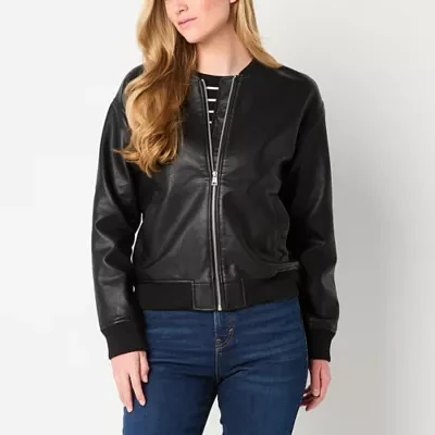 a.n.a Womens Faux Leather Midweight Bomber Jacket