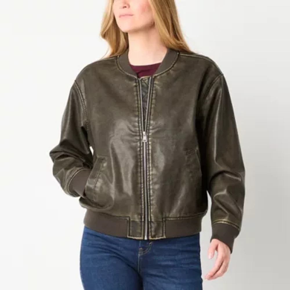 a.n.a Womens Faux Leather Midweight Bomber Jacket