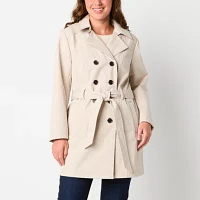 Liz Claiborne Womens Belted Lightweight Softshell Trench Jacket