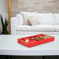 Cheungs Red Faux Shagreen Rectangular Decorative Tray