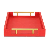 Cheungs Red Faux Shagreen Rectangular Decorative Tray