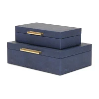 Cheungs Navy Blue Faux Shagreen Rectangular 2-pc. Decorative Box