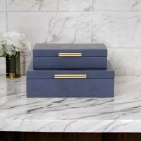 Cheungs Navy Blue Faux Shagreen Rectangular 2-pc. Decorative Box