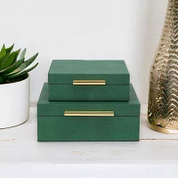 Cheungs Green Faux Shagreen Square 2-pc. Decorative Box