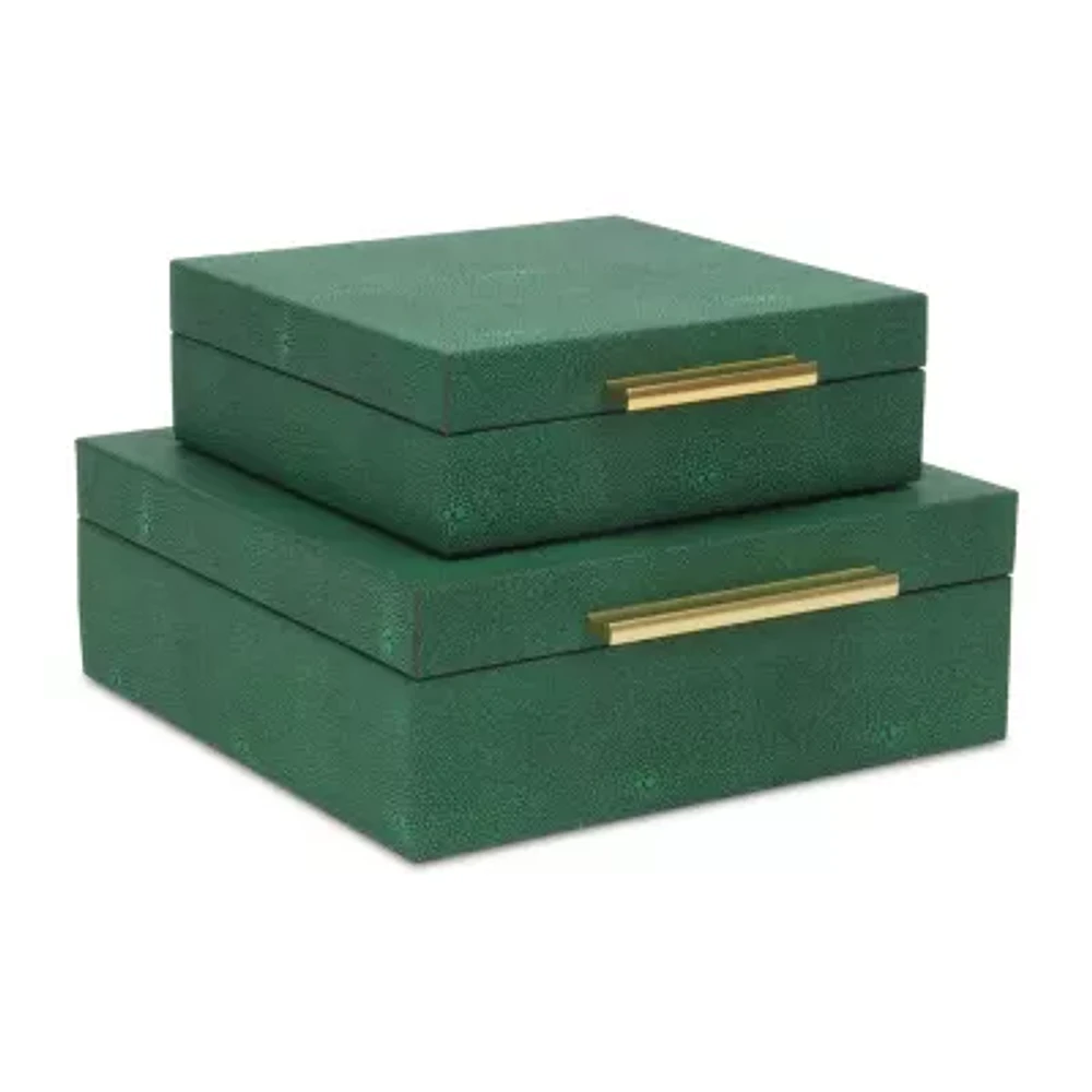 Cheungs Green Faux Shagreen Square 2-pc. Decorative Box