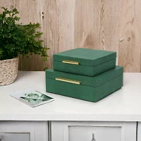 Cheungs Green Faux Shagreen Square 2-pc. Decorative Box