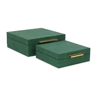 Cheungs Green Faux Shagreen Square 2-pc. Decorative Box