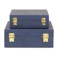 Cheungs Navy Blue Faux Shagreen Square 2-pc. Decorative Box