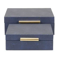 Cheungs Navy Blue Faux Shagreen Square 2-pc. Decorative Box