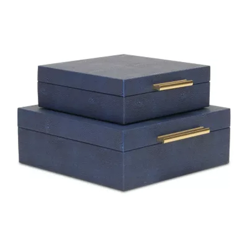 Cheungs Navy Blue Faux Shagreen Square 2-pc. Decorative Box