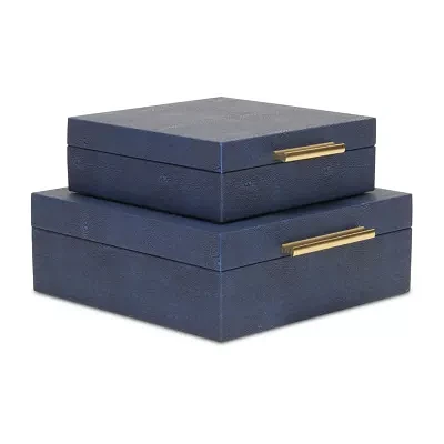 Cheungs Navy Blue Faux Shagreen Square 2-pc. Decorative Box