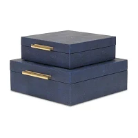 Cheungs Navy Blue Faux Shagreen Square 2-pc. Decorative Box