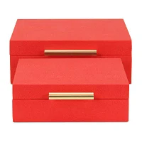 Cheungs Red Faux Shagreen Square 2-pc. Decorative Box