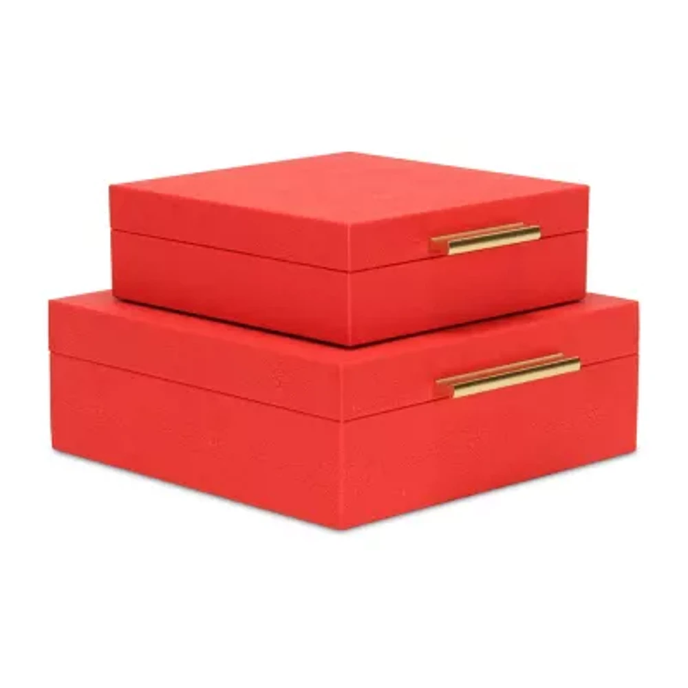 Cheungs Red Faux Shagreen Square 2-pc. Decorative Box