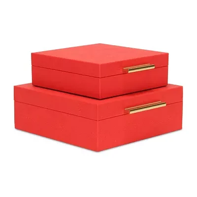 Cheungs Red Faux Shagreen Square 2-pc. Decorative Box