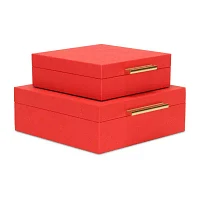 Cheungs Red Faux Shagreen Square 2-pc. Decorative Box