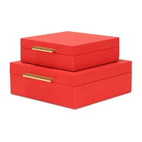 Cheungs Red Faux Shagreen Square 2-pc. Decorative Box