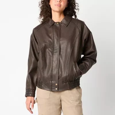 Arizona Faux Leather Womens Juniors Bomber Jacket