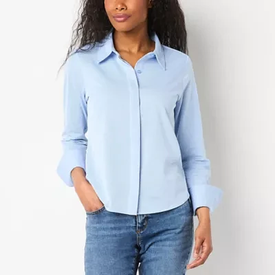 Liz Claiborne Cuffed Womens Long Sleeve Button-Down Shirt