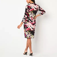 Bold Elements Womens 3/4 Sleeve Floral Midi Bodycon Dress